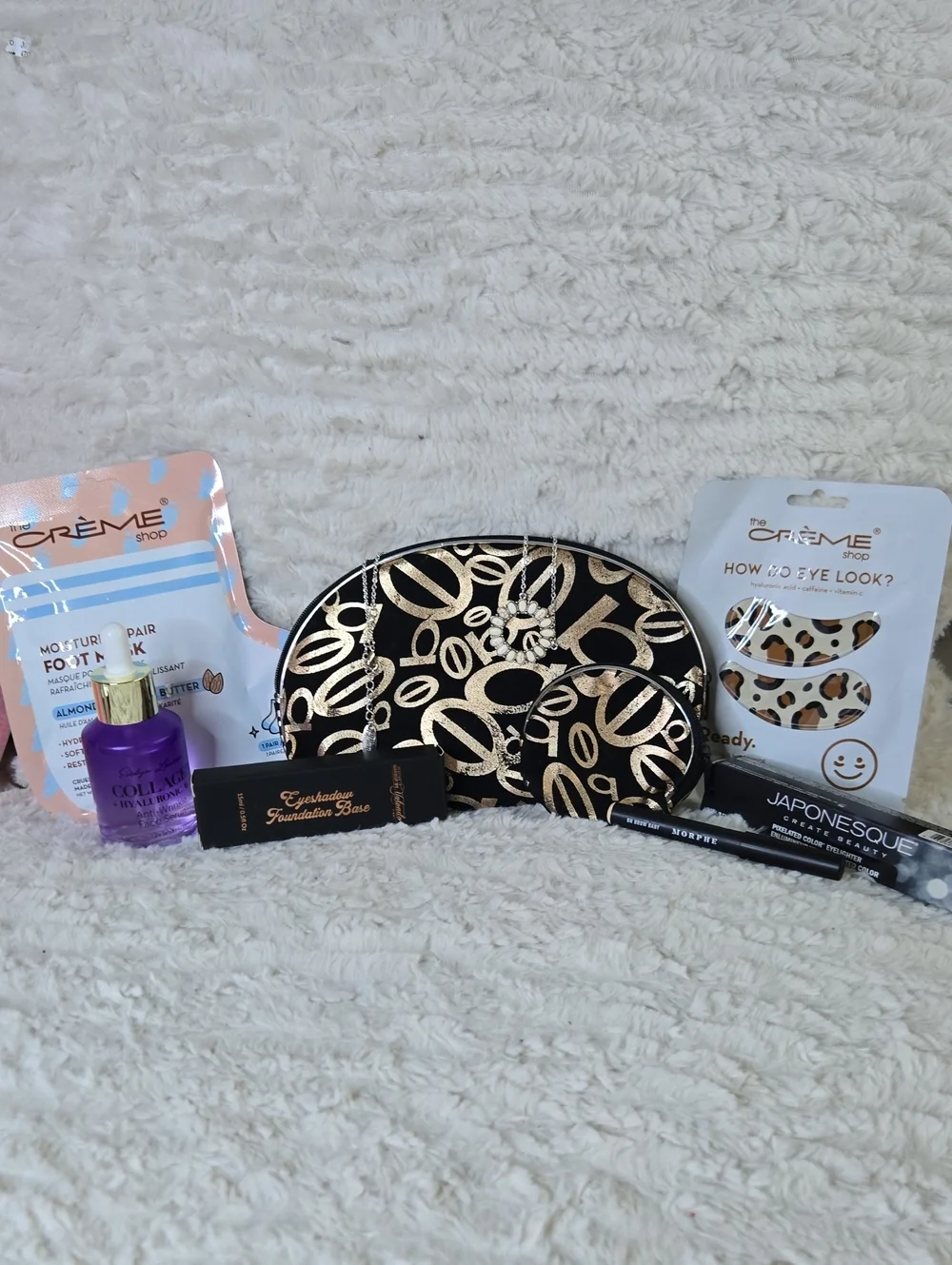 Black & Gold Patterned Cosmetic Bag Set Bundle